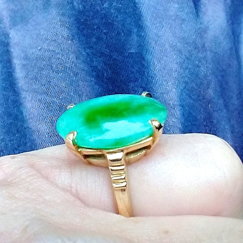 Ring 14k gold Jade Stone Large Oval 16x12mm Jade Ctr  stone - Picture 11 of 12